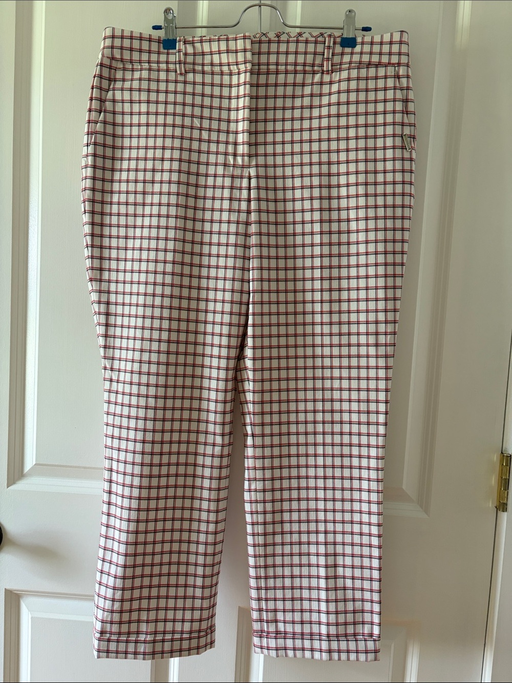 Classic straight leg Tommy Hilfiger Windowpane Cuffed Pants in White, Red, Navy